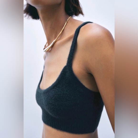 Zara Charcoal Fuzzy Knit Crop Top - Picture 2 of 6